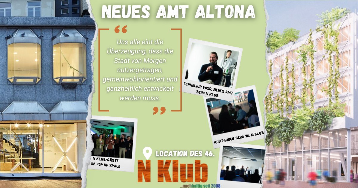 Die Stadt renditeorientierten Spekulanten zu überlassen, kommt für das visionären Team des <a href="/neuesamt/">Neues Amt Altona eG</a> nicht in Frage.
Danke, dass wir mit dem N Klub bei euch zu Gast sein durften 💚