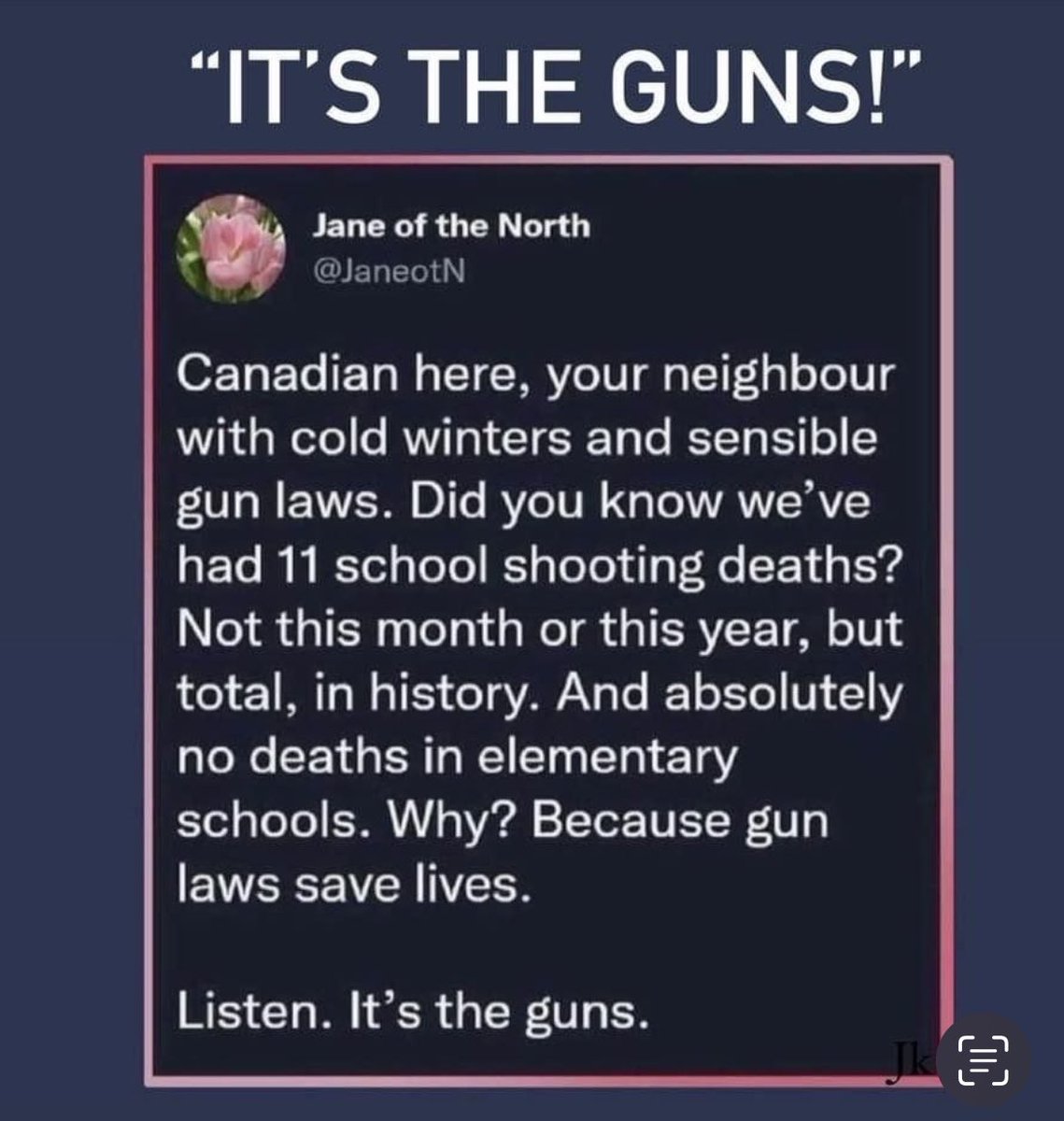 Do you know how many school shootings our neighbor, Canada, has had? Is this not SIGNIFICANT? They KNOW gun laws save lives! #DemVoice1 #ProudBlue #FreshResists #OurBlueVoice
