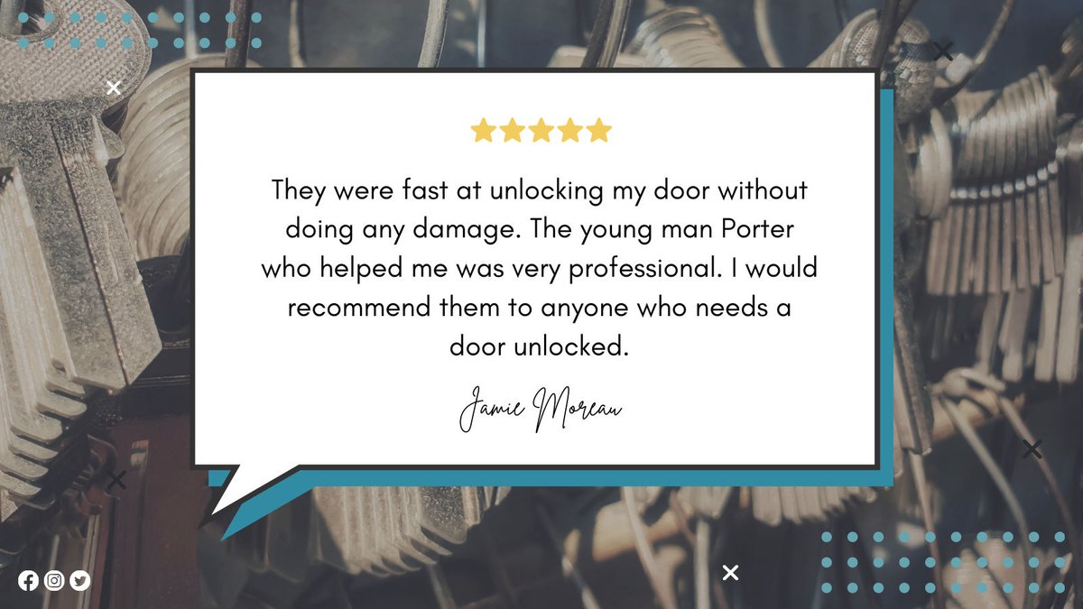 soslocksmithpro's tweet image. Thank you for supporting S.O.S Locksmith! Your 5-star feedback means a lot to us. We appreciate you trusting our small company in fixing your locks. 

#SOSlocksmith #locksmithinlondonontario #locksmithservice #emergencylocksmith #autolocksmith #residentiallocksmith #lockrepair