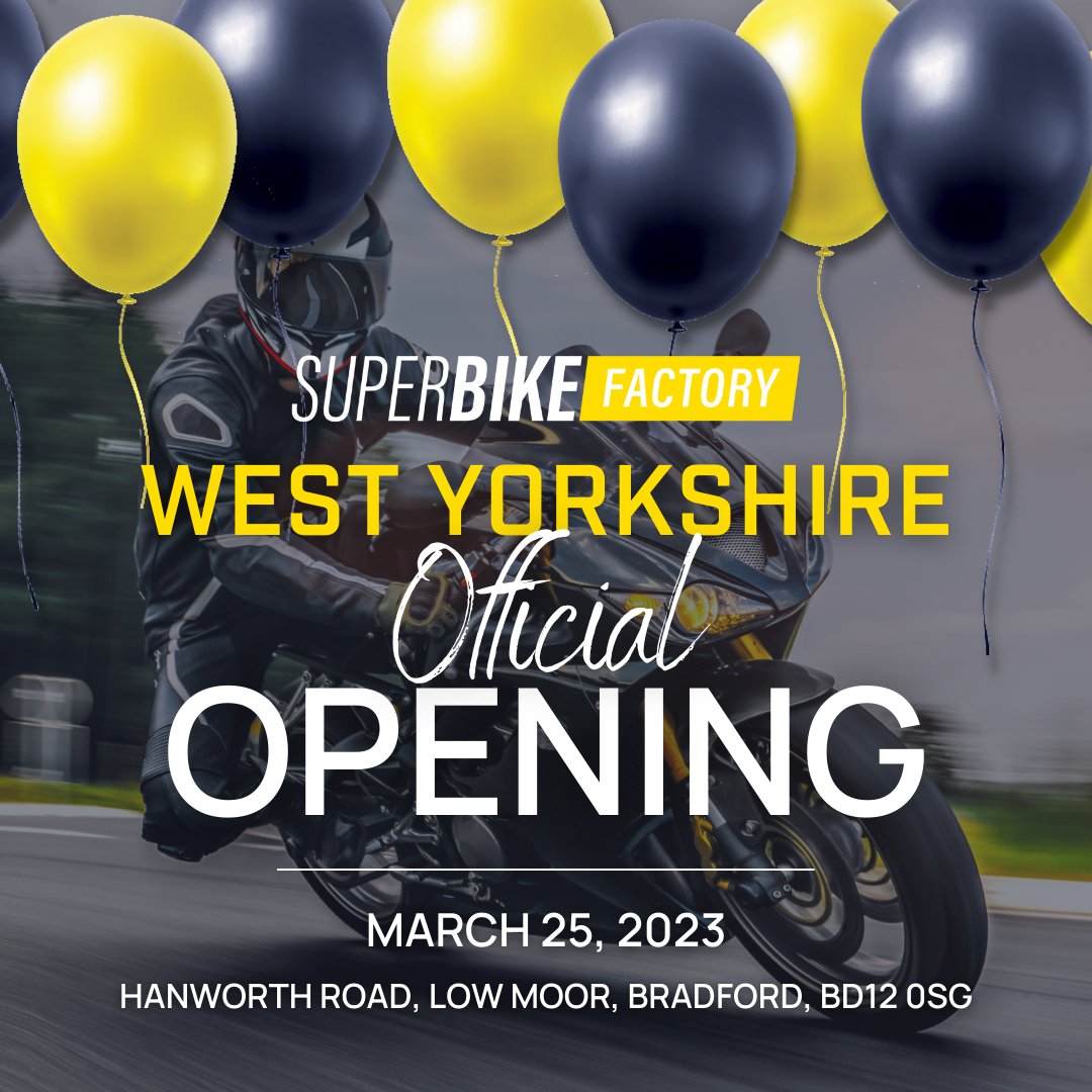 SuperbikeFactor's tweet photo. #SuperBikeFactory is now in #WestYorkshire!

🎉 Join us this Saturday (25th) to celebrate…

🏍 500+ Used Motorbikes + Accessories Store
🔥 In-Store Chances to WIN
☕ Complementary Tea &amp; Coffee

📍Hanworth Road, #Bradford, BD12 0SG

#motorbikes #motorcycles #motorcycleretailer https://t.co/JeKHpazvKw