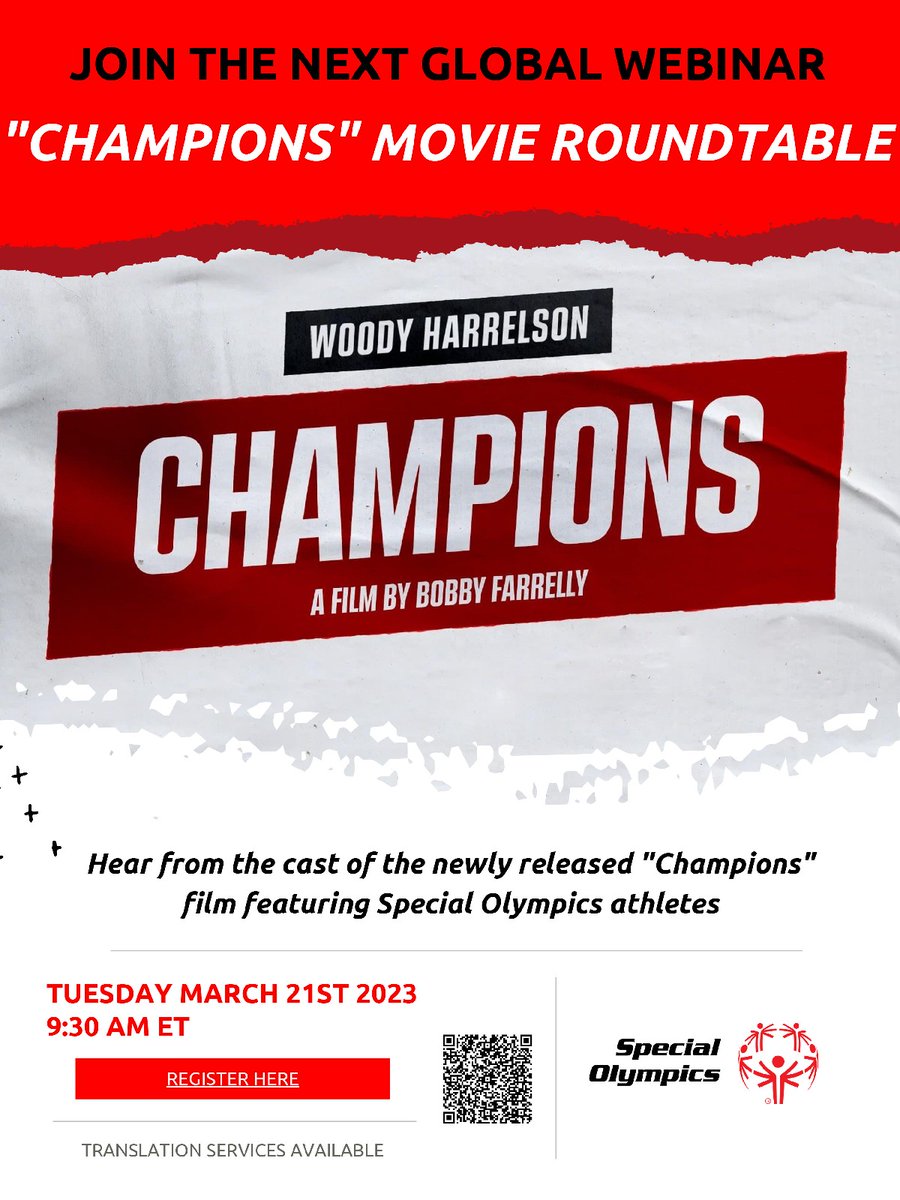 Join us tomorrow at 9:30ET for our next Global Webinar, when we will be joined by some of the cast from <a href="/ChampionsMovie/">Champions</a>  🎬🏀! Register here by following the link fal.cn/3wINh or scanning the QR code. #Champions #InclusionRevolution