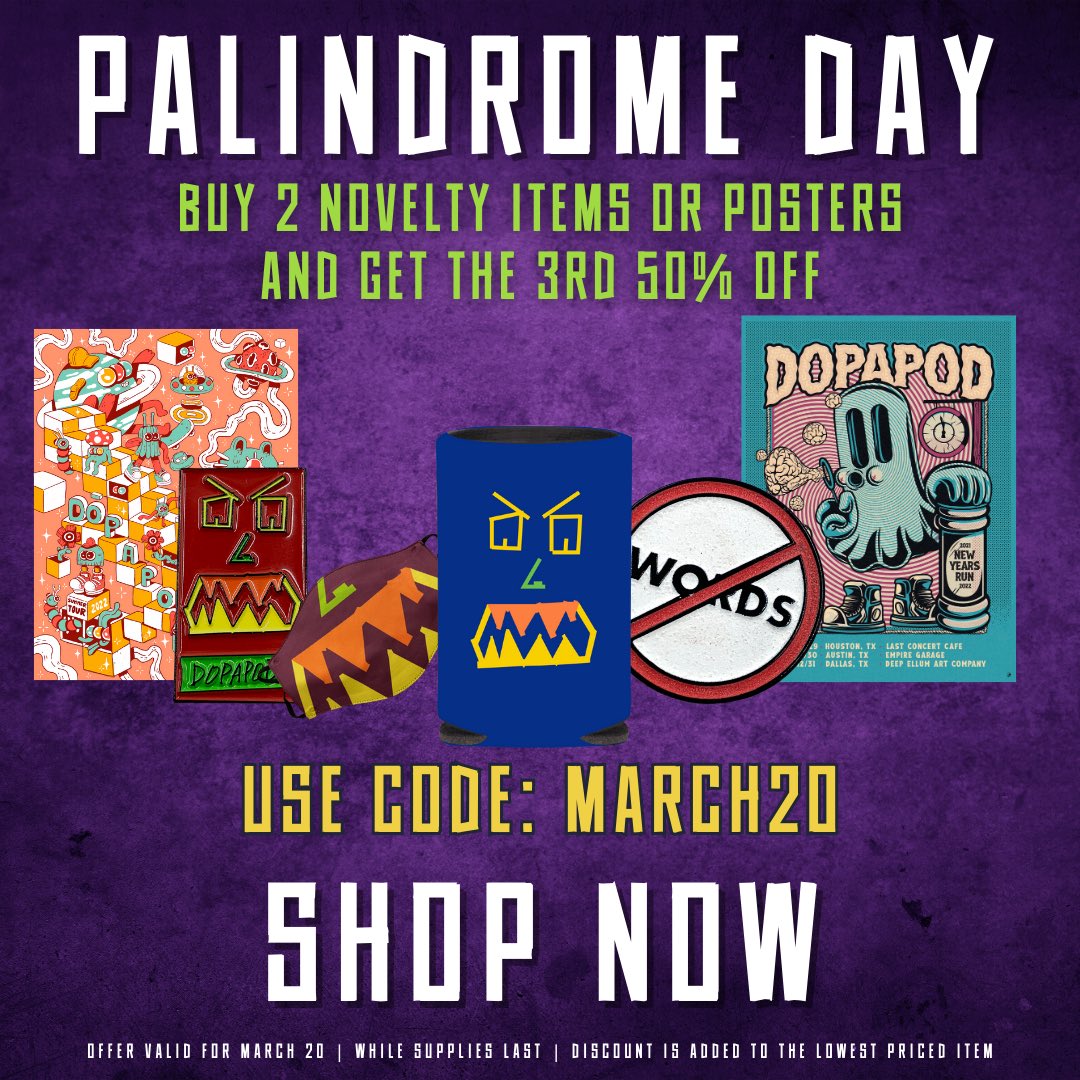 Dopapod (@dopapod) on Twitter photo Happy Palindrome Day! ππ½ππ½π Shop Dopapod merch now at the link: merch.dopapod.com 
#palindromeday #dopapod Happy Palindrome Day! ππ½ππ½π Shop Dopapod merch now at the link: merch.dopapod.com 
#palindromeday #dopapod
