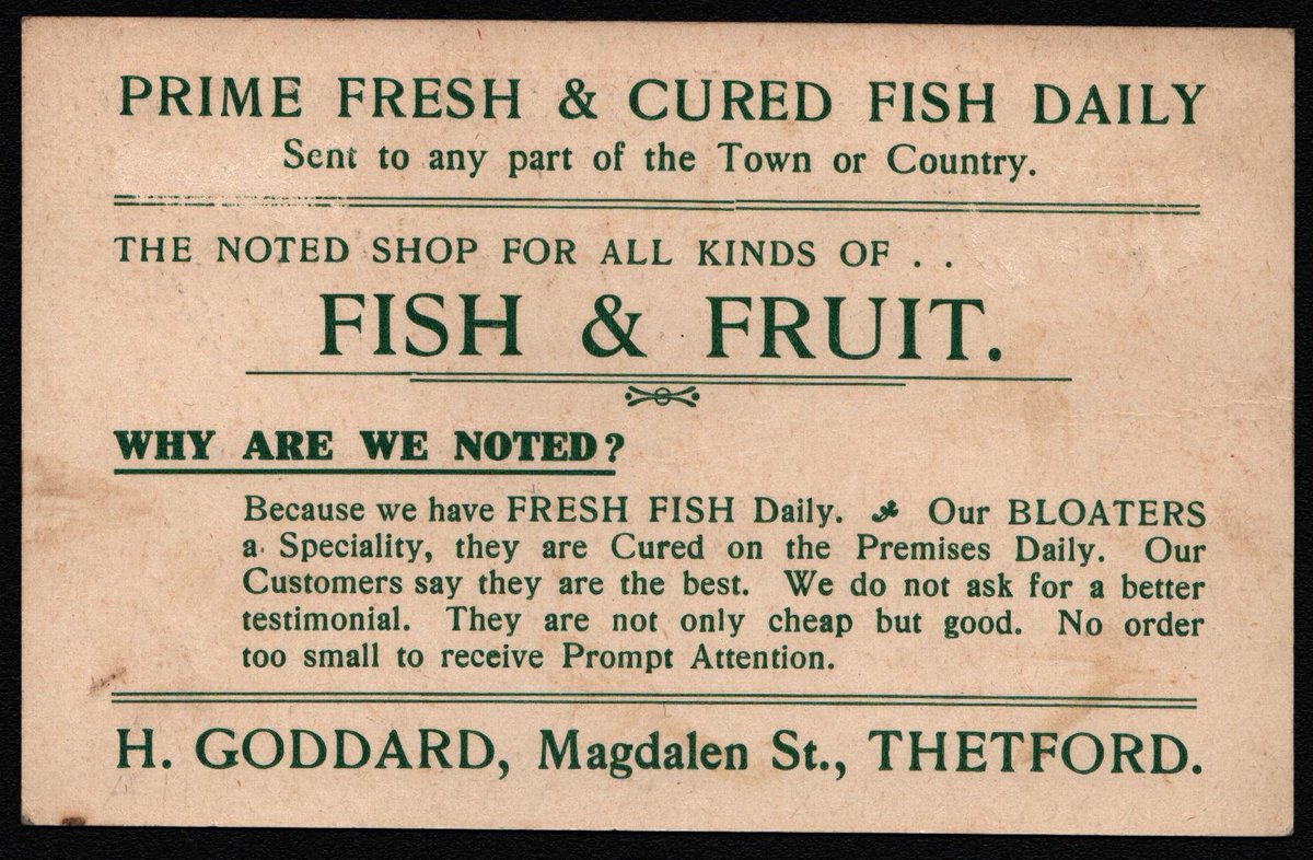 AncientHouseMus's tweet photo. #Archive30 #ArchiveFoodAndDrink
This #postcardAH shows Goddard Fish & Fruit Merchants, Magdalen Street, Thetford. https://t.co/ptUBJfANqC