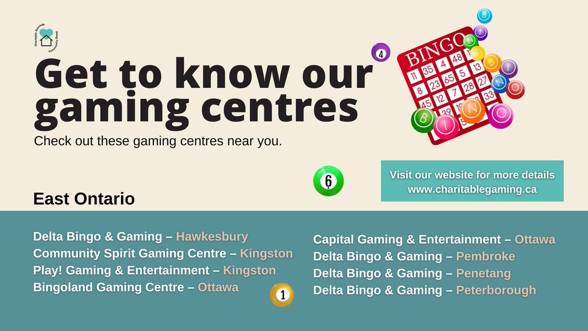 We're closer than you think 😏

Check out our gaming centres in Eastern Ontario! 

✨Learn more today: charitablegaming.ca/gaming-centres/

#charitablegamingcommunitygood #nearyou