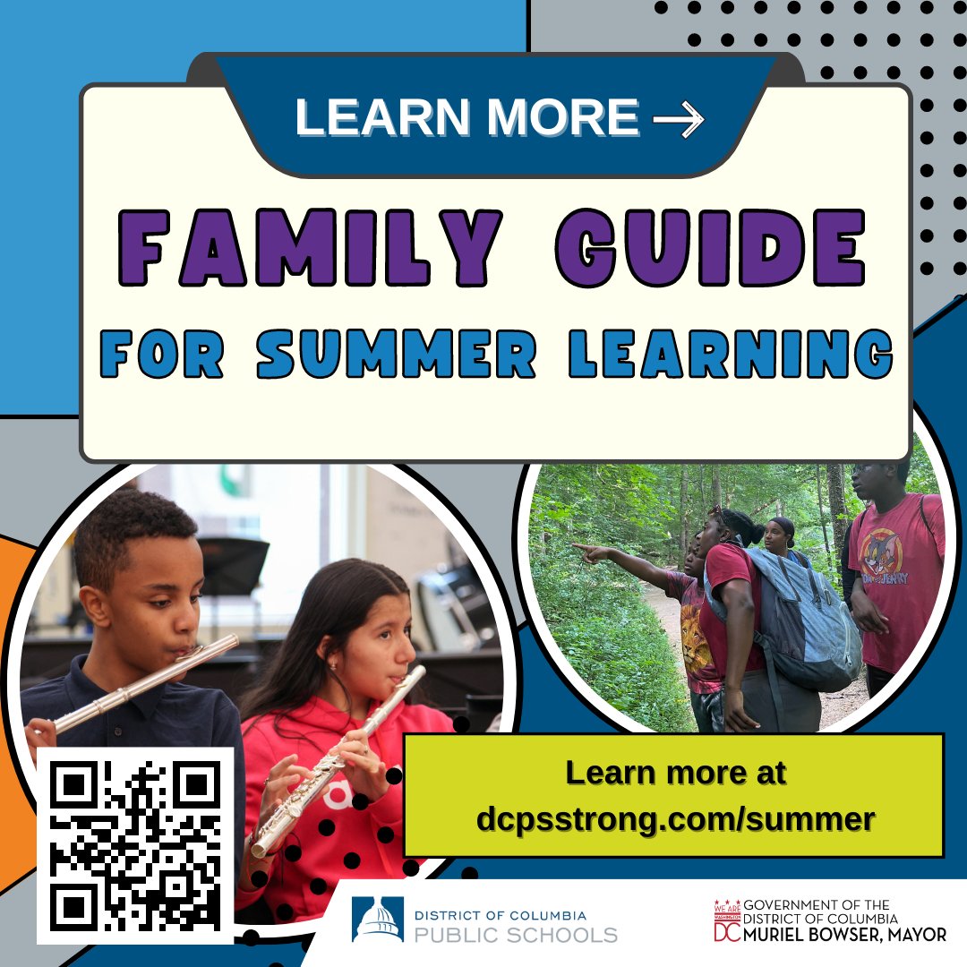 The 2023 Family Guide for Summer Learning is now online! From acceleration academies for elementary students, to career exploration for middle schoolers, to credit courses for high school students, there is something for every student at DCPS this summer: dcpsstrong.com/summer.