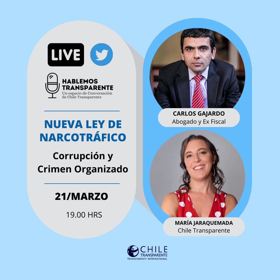 Ch_Transparente's tweet photo. #HablemosTransparente 🎙: Mañana a las 19.00 hrs 👉🏼 estaremos conversando en vivo aquí por Twitter con @cgajardop y @majaraquemada sobre la nueva ley de Narcotráfico ¡No te lo pierdas! 🙌🏻 https://t.co/iGdj7PZNV2