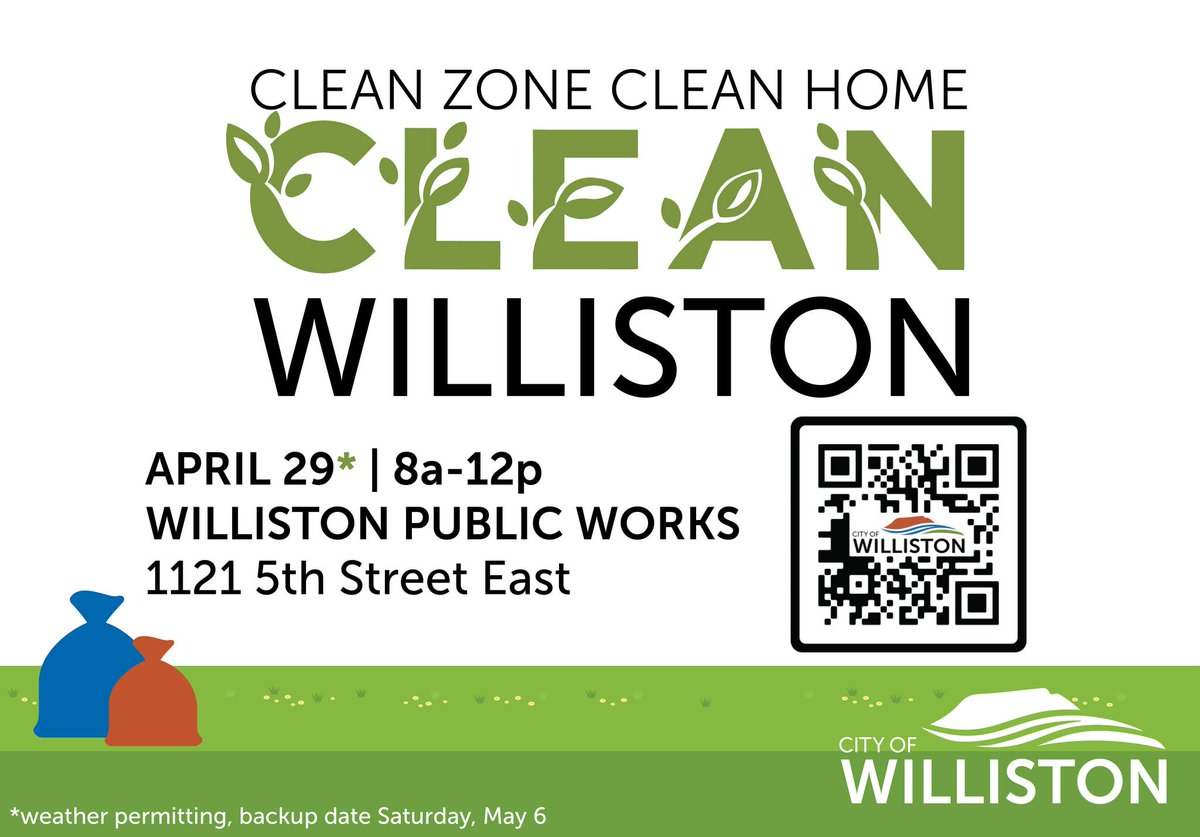 WillistonEcon's tweet photo. 🌷Today SPRING begins!🌷 That means it's time to mark your calendar for the 2023 Clean Williston Day on April 29th from 8 a.m.-12 p.m.! Headquarters will be stationed at Williston Public Works.
#CleanWilliston #SpringCleanup #CityofWilliston #WillistonEconomicDevelopment https://t.co/zlbhbFvxyg