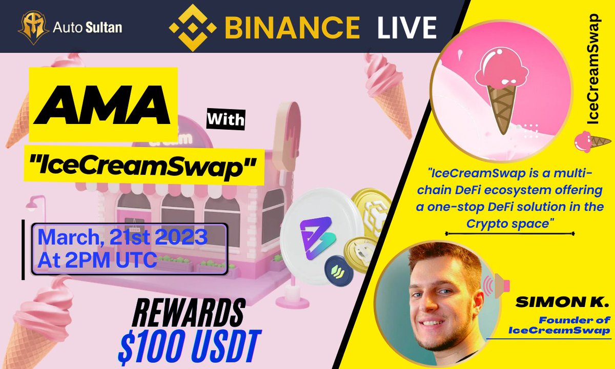 🔥Dont Miss Out ‼️
The Next Great #AMABinanceLive 🚀
With <a href="/icecream_swap/">IceCreamSwap</a> 🍦

🎁 $100 USDT
📆 March, 21st at 2PM UTC
🏨 binance.com/en/live/video?…

📌RULES :
Follow <a href="/icecream_swap/">IceCreamSwap</a>
Join TG t.me/Icecreamswap_c…
LIKE RT &amp; Comment Your Questions ‼️

 #IceCreamSwap #CoreDAO $ICE #DeFI