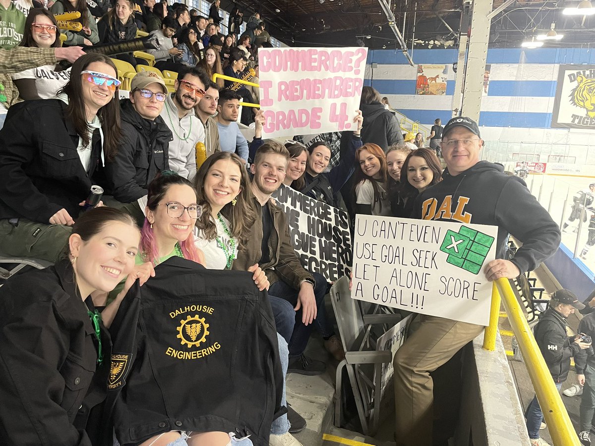 DalEngineering's tweet photo. Highlights from the Engineering vs Commerce Charity Hockey game on Friday. What a night! Congratulations to the #EngatDal and Commerce student societies, Dal alumni and everyone who helped raise over 100k for @cancersociety #dalproud https://t.co/88fEi6k4w3