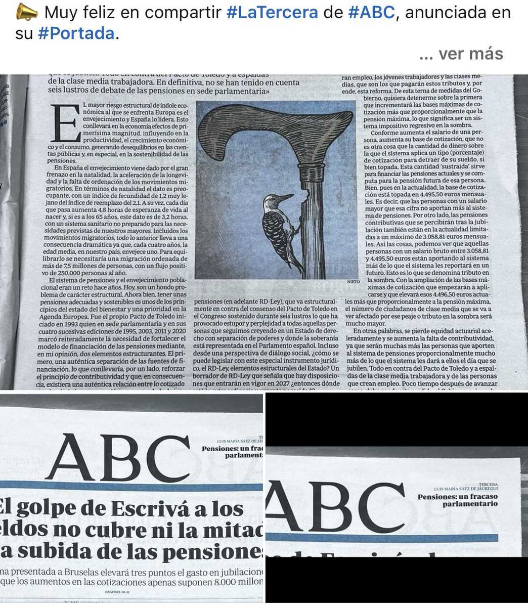 LSaezJauregui's tweet photo. 📣 Comparto #LaTercera de @abc_es , anunciada en su #Portada
☝🏼 Y su necesidad de diálogo en el #Parlamento y de su convalidación en el Congreso del real decreto-con un #cuorum reforzado como siempre ha tenido el #PactoDeToledo
Agradecido a @GarrochoS
https://t.co/dIEEtSMHgR https://t.co/XtdTNJNXsB