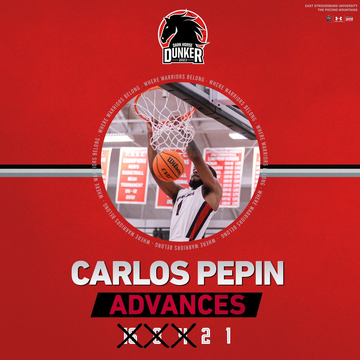 𝗗𝗔𝗥𝗞 𝗛𝗢𝗥𝗦𝗘 𝗗𝗨𝗡𝗞𝗘𝗥 𝗙𝗜𝗡𝗔𝗟𝗦 @ESUMBB's Carlos Pepin is a finalist to go to Houston for the King's Hawaiian College Slam Dunk Championship! Vote for 'Los! ⬇️ #WhereWarriorsBelong