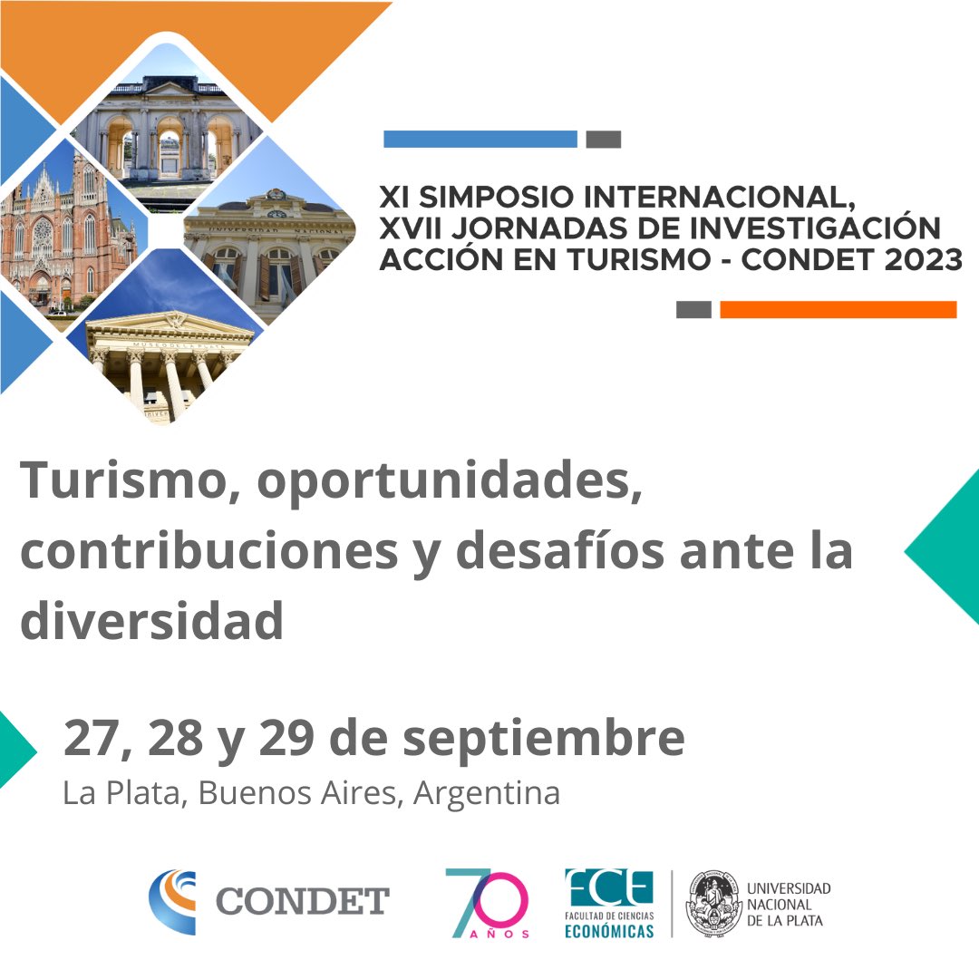 Condetok's tweet image. XI Simposio Internacional
XVII Jornadas de Investigación Acción en Turismo - CONDET 2023
“Turismo, oportunidades, contribuciones y desafíos ante la diversidad”

El mismo se llevará a cabo el 27, 28 y 29 de septiembre, ¡agenda las fechas! 🗓️ @turismo_fceunlp @Condetok