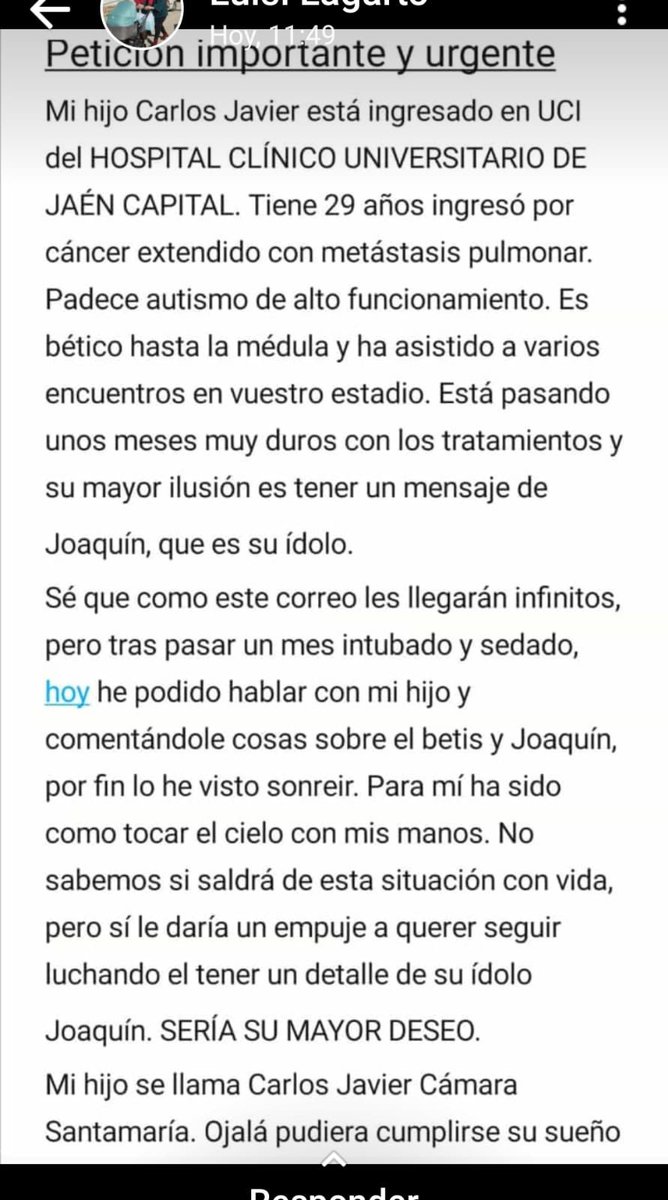 Rubenetcetera's tweet photo. Hola @BorjaIglesias9 un gran amigo padece una enfermedad muy grave y su mayor pasión es el Betis, sería posible que le hicieses llegar esto a @joaquinarte ? Te lo agradezco de corazón. Es su ídolo confió en ti, muchas gracias 🙏 https://t.co/fEsLjqnxYU
