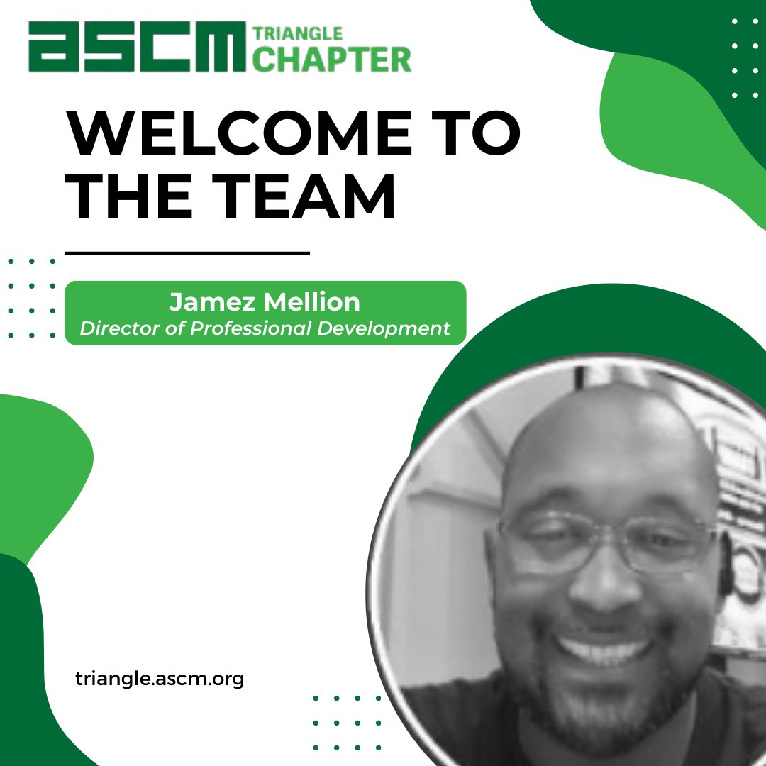 ASCM Triangle welcomes Jamez Mellion to it's Board of Director's as Director of Professional Development. 👏

We're delighted to have Jamez join us, and a very warm welcome to the team! ⭐
#professionaldevelopment #talent #ASCMtriangle #separateyourself #supplymanagement