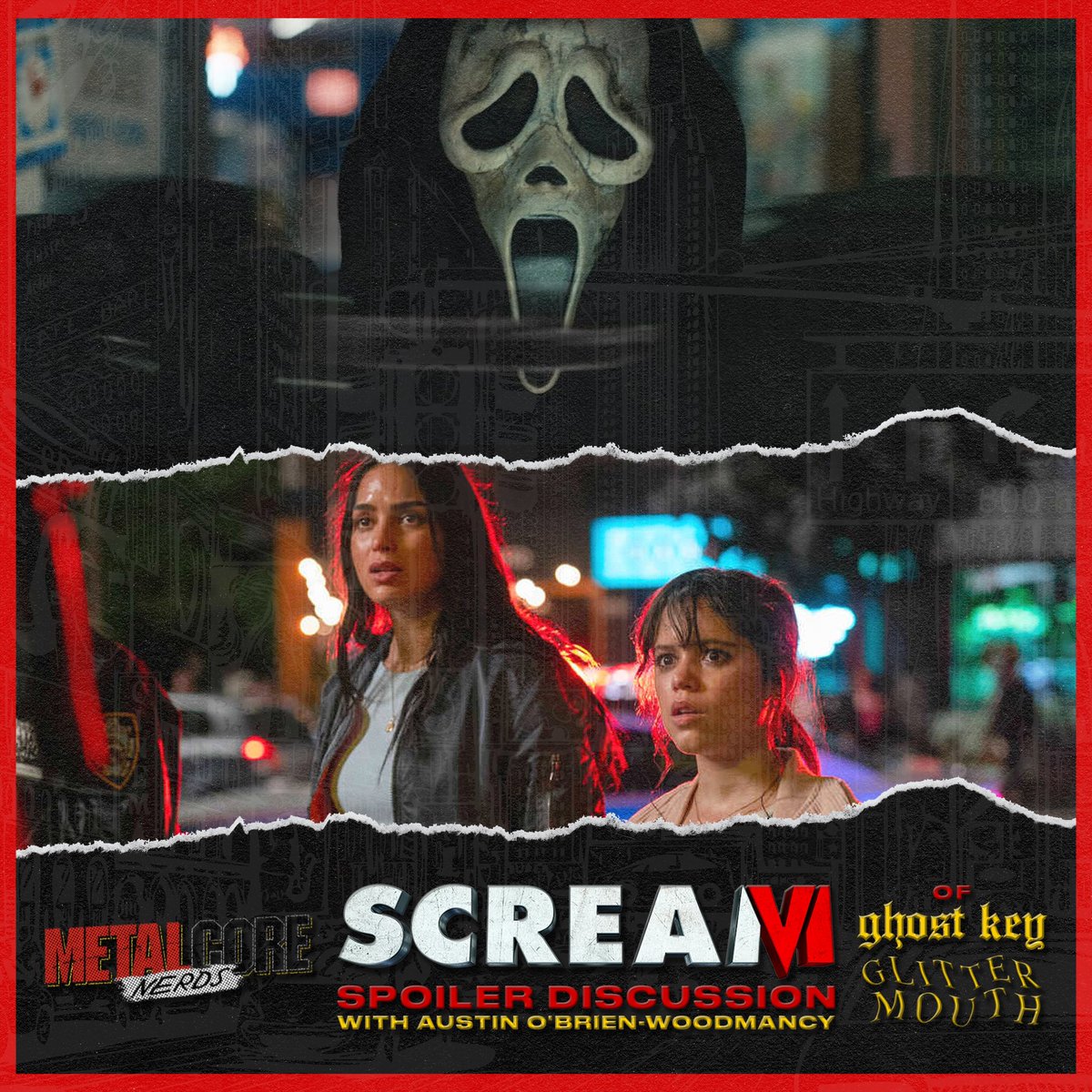 MetalcoreNerds's tweet photo. What's your favorite scary movie? This week @seanxmott is joined by @eyyohbee of @ghostkeyband &amp; @GlittermouthIL to talk about the #Oscars, The Punisher in the MCU, their #Scream6 review &amp; more!

Live tonight on @idobiHowl at 7PM EST: https://t.co/HEKqaqhChf https://t.co/vB7xu8jTuv