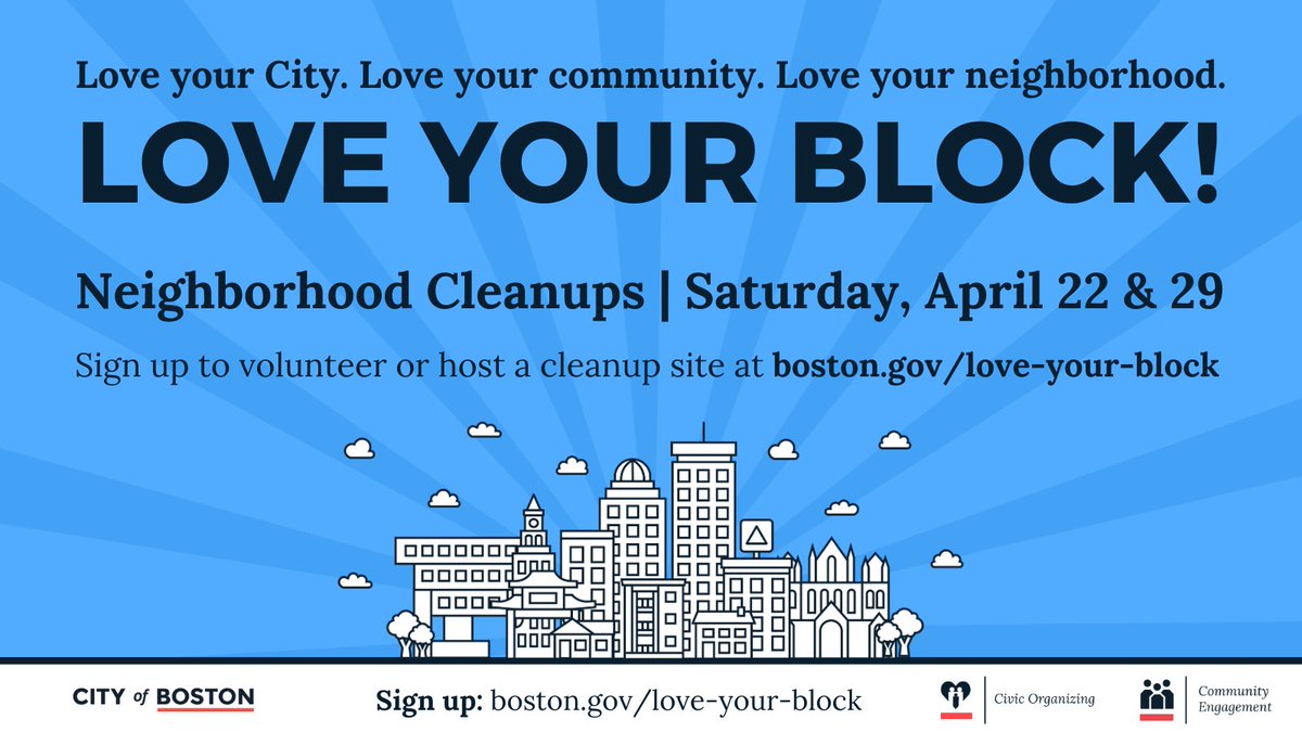 Spring is here and so are Love Your Block neighborhood cleanups🌷

Sign up today to organize a neighborhood cleanup in your community: boston.gov/love-your-block