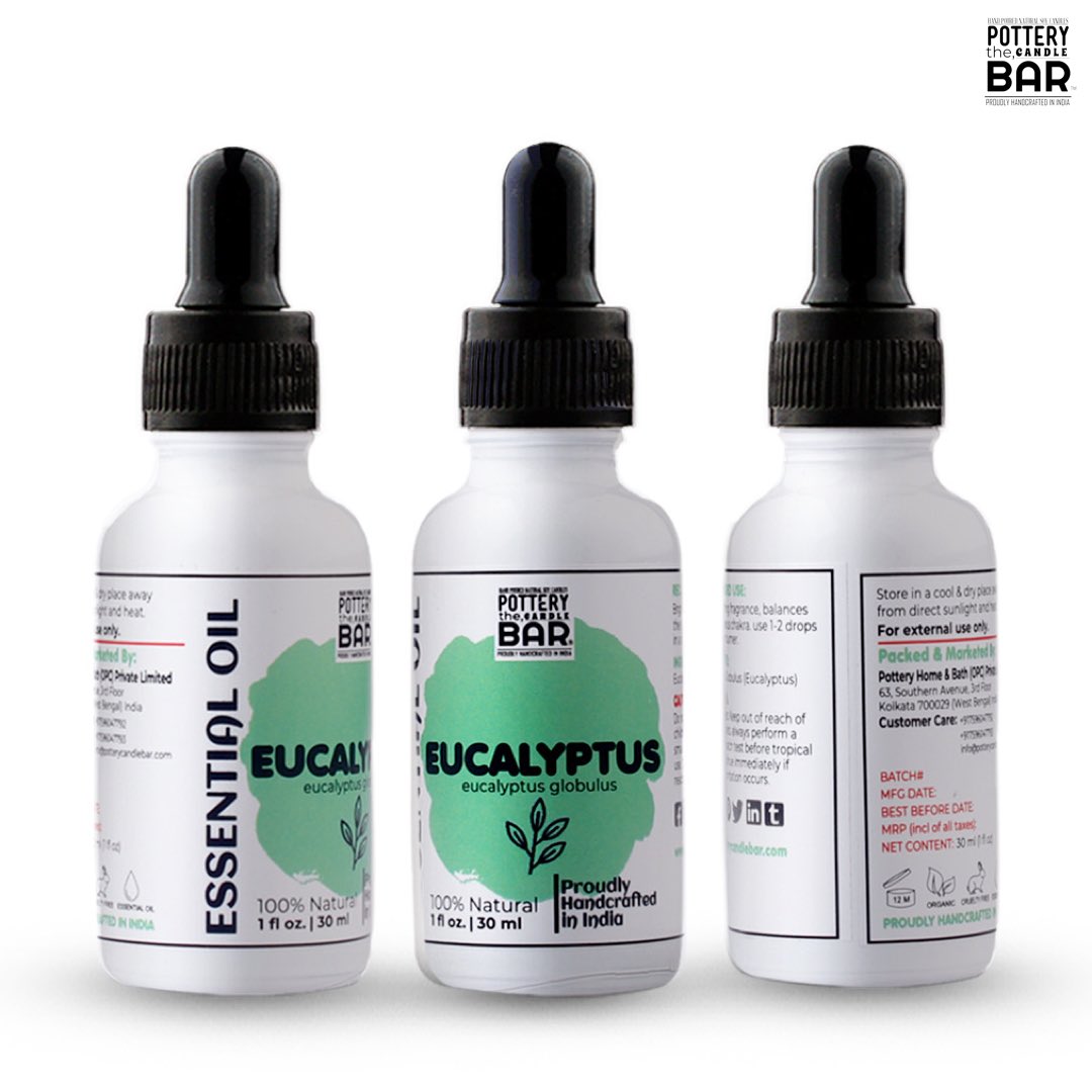 PotteryCandle's tweet photo. Eucalyptus essential oil contains eucalyptol, which creates a refreshing breathing experience when inhaled and provides an invigorating sensation on the skin when applied topically. 💚💚 

#essentialoils #fragrance #eucalyptus #MadeInIndia #diffuseroil #aromatherapy #organic https://t.co/8Hf0eRQFw4