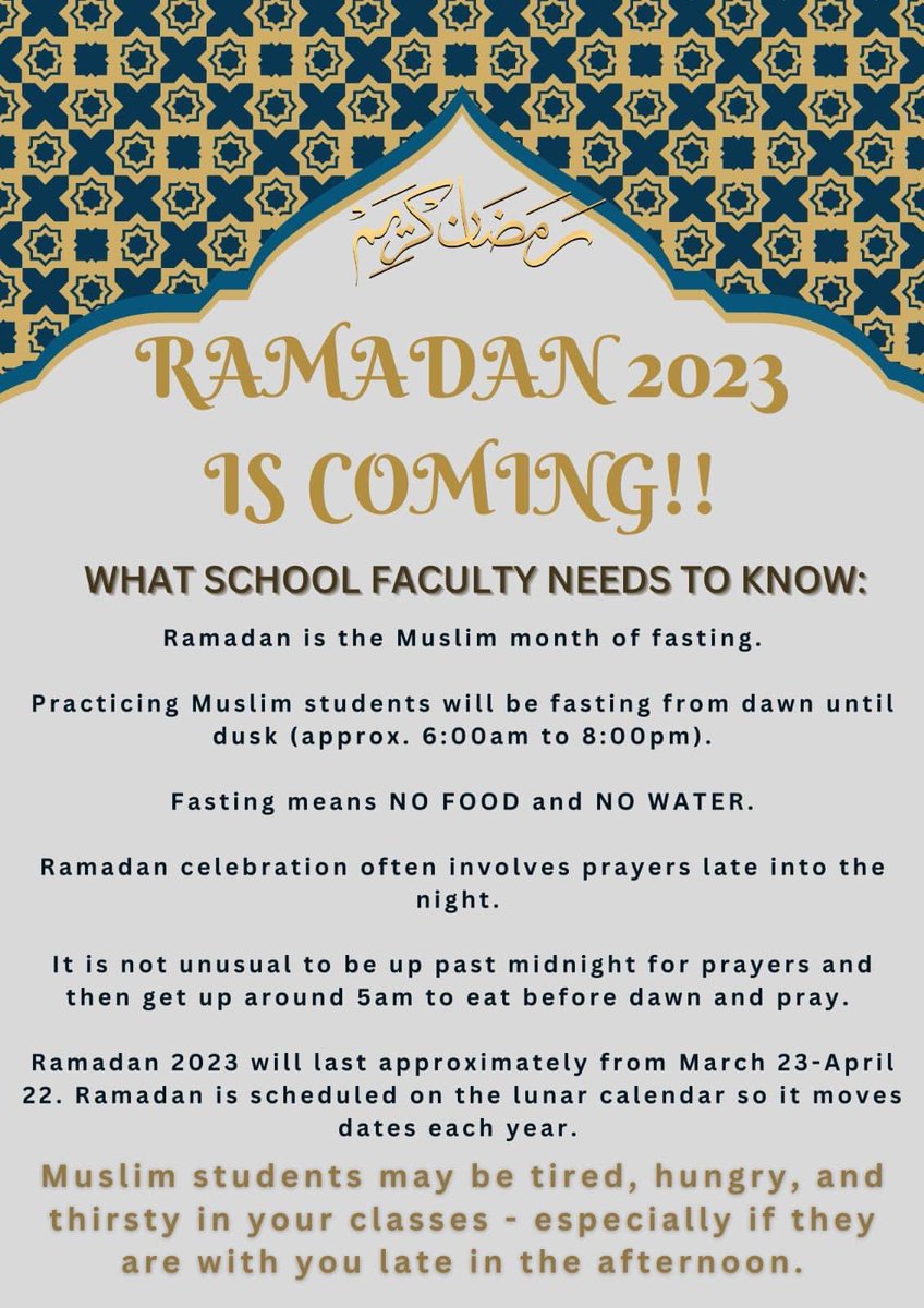 Ramadan is coming 🌙 Educators are a crucial support system, Thanks for all you do everyday.