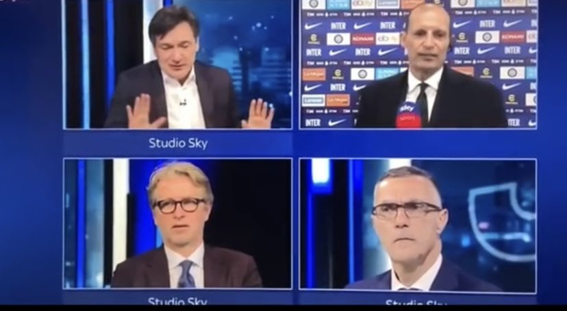 roccoiacobucci's tweet image. Forse #Allegri ha capito che a stare zitti si passa per coglioni,ci era già capitato #DeGrandis ….le facce di #Marocchi (visibilemente rosso…)e #Bergomi che impietriti guardano #Caressa…sperando che abbia qualcosa di intelligente da dire…