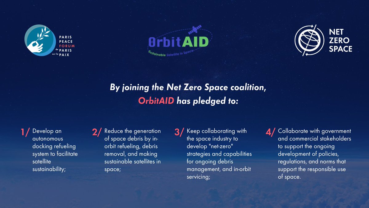 ParisPeaceForum's tweet photo. π¨ BREAKING | #OrbitAID Aerospace is joining the #NetZeroSpace initiative to protect Earth's orbital environment!
π°οΈ If you too want to contribute to achieving #sustainable use of #OuterSpace, reach out at netzerospace@parispeaceforum.org https://t.co/bLjrklwrCz