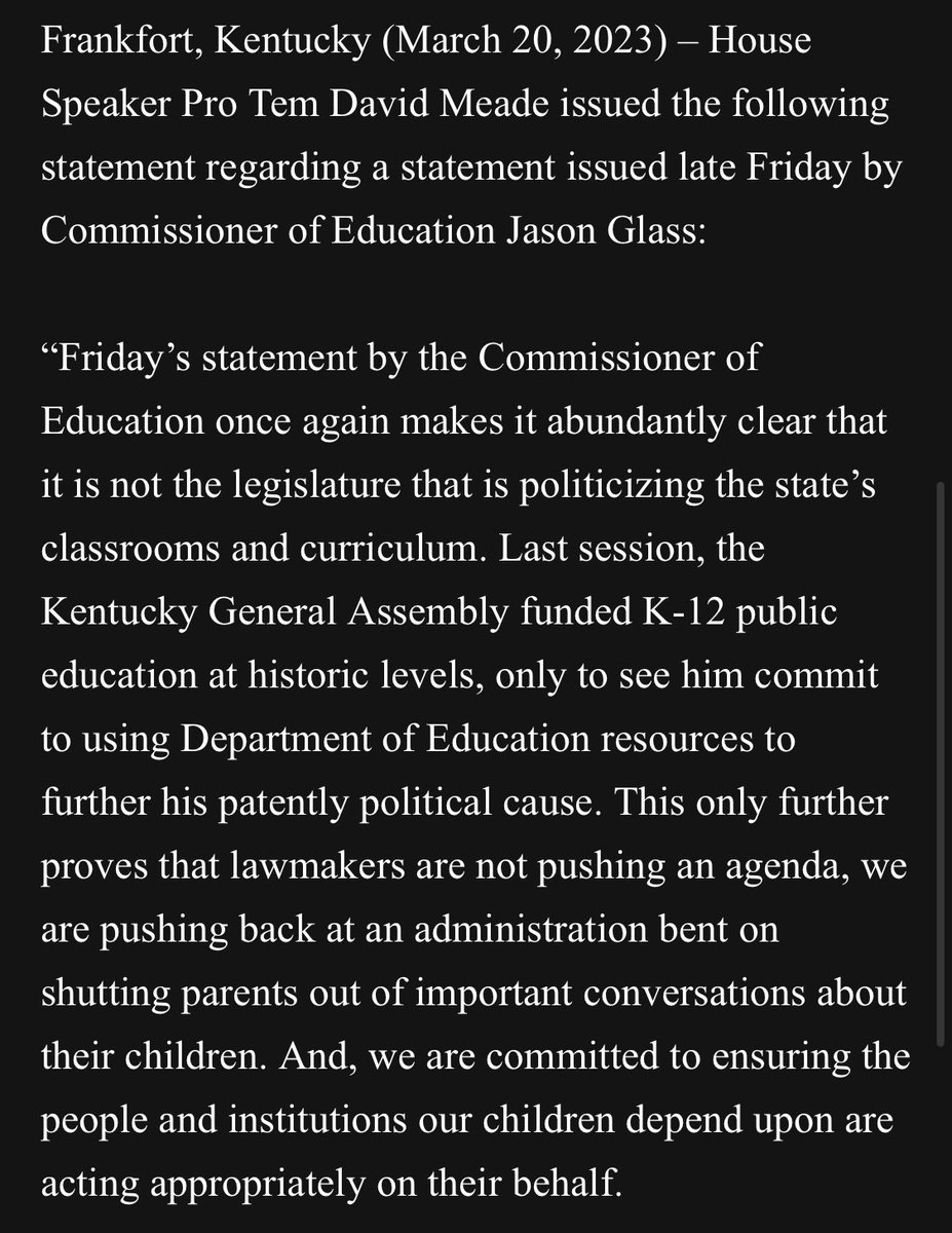 oliviakrauth's tweet photo. House Speaker Pro Tem David Meade fires back at Commissioner Jason Glass 👇🏻 https://t.co/RYpxc5qd1P