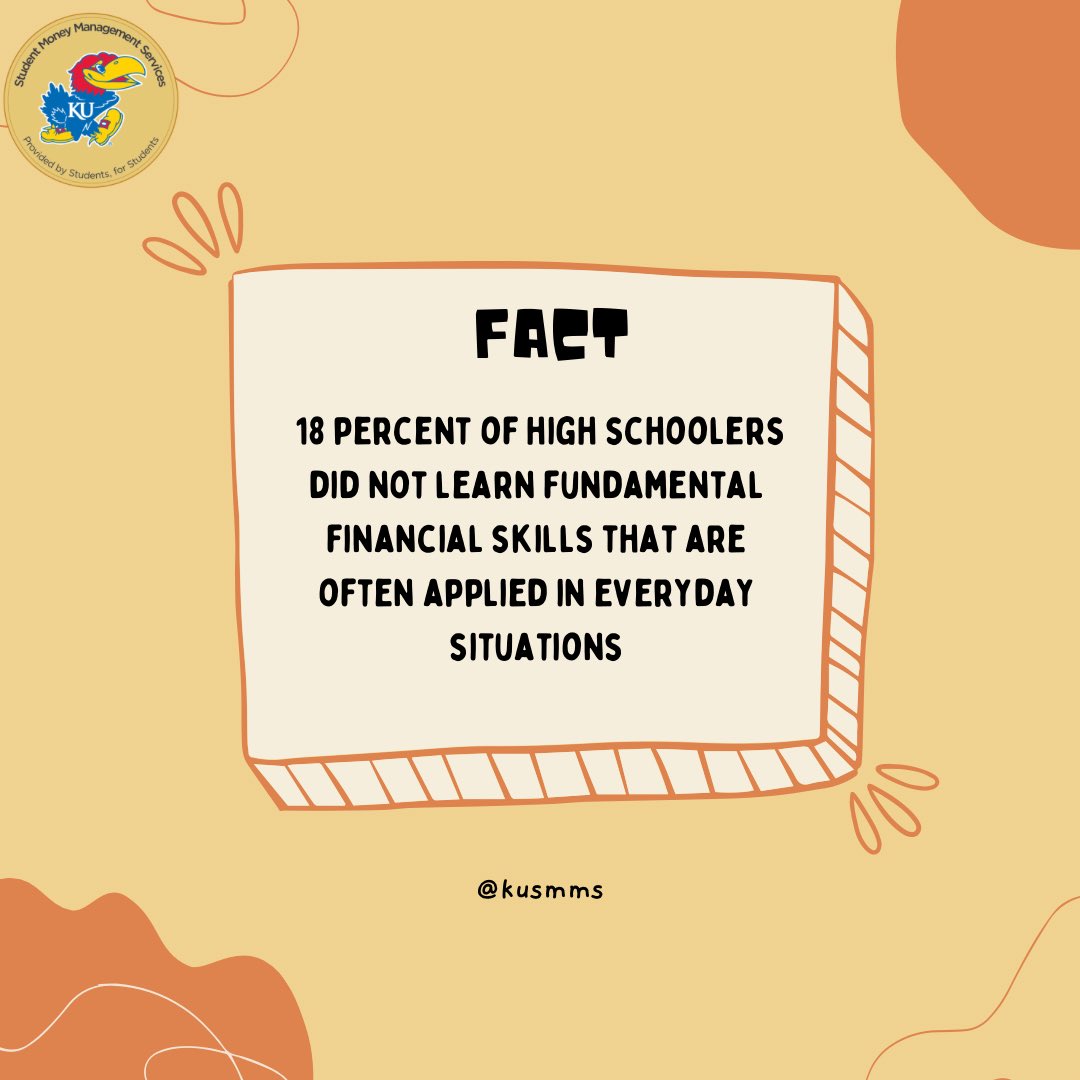 KU_SMMS's tweet photo. Hey Jayhawks!!!

We hope you had a great spring break!!! So here’s a fun fact!! High schoolers should be learning more but it’s fine bc we are here to help as well!! If you want to learn anything financial come down to our office in Summerfield and we can help!!!

ROCK CHALK!!! https://t.co/PBYfshEvIw
