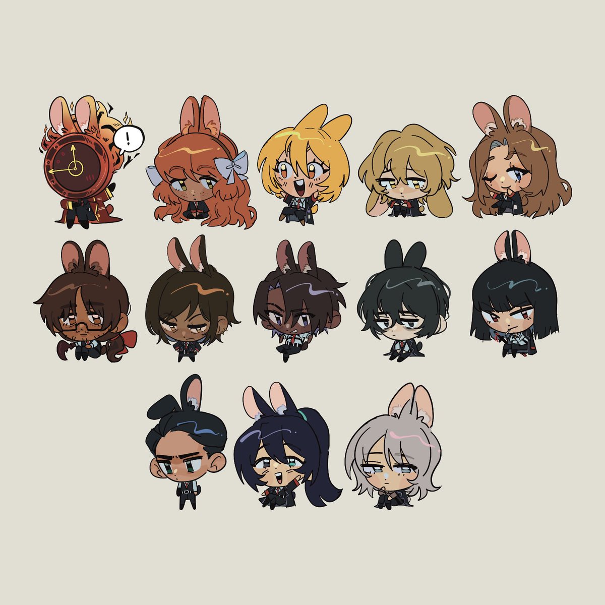 「and here's all of them arranged by hair 」|emm 🐇 cf16 E-08のイラスト
