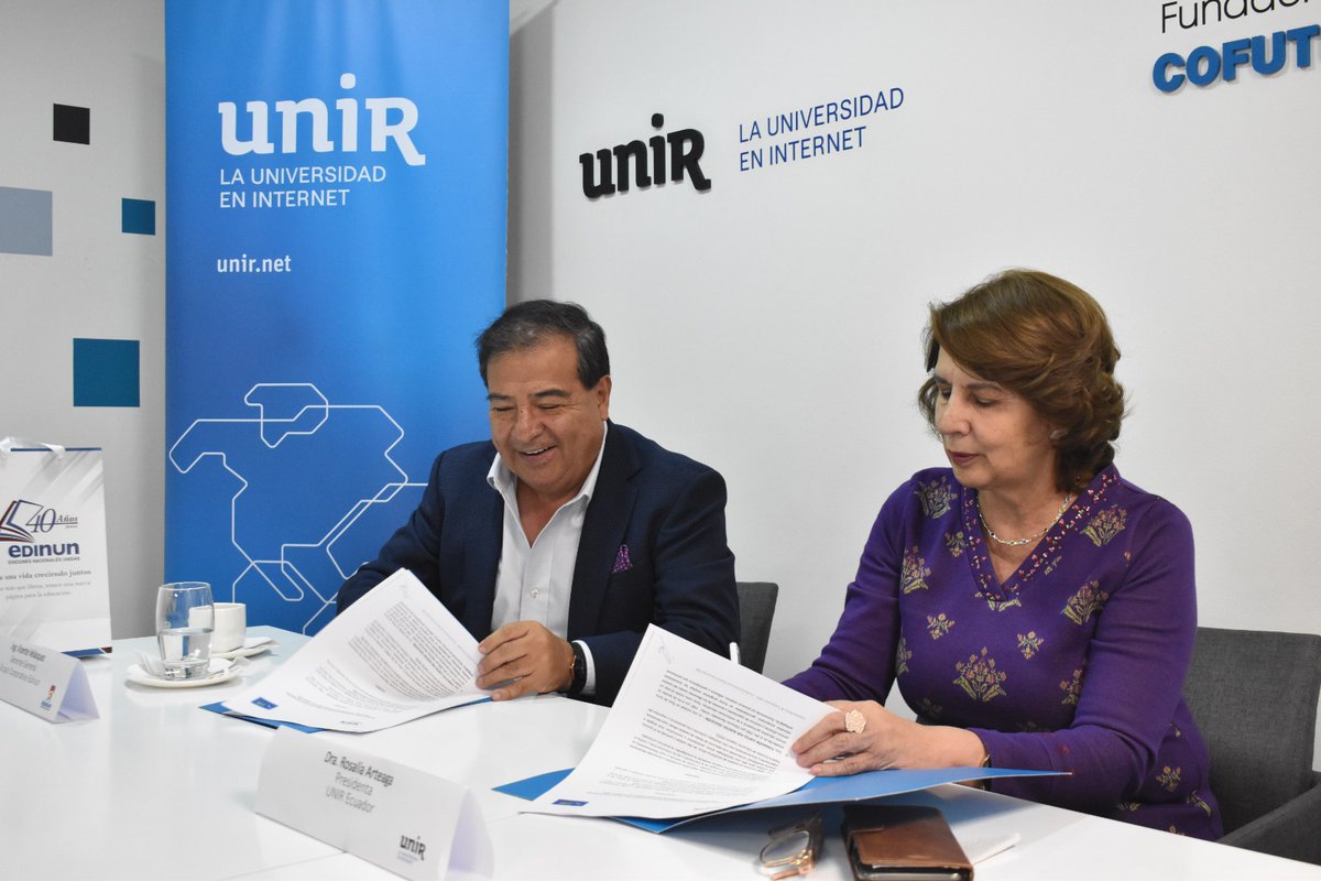 UNIR_Ecuador's tweet photo. ✍️ | FIRMA DE CONVENIO
Hoy, @UNIRuniversidad y Fundación Juntos por Nuestra Educación del Grupo Corporativo #EDINUN, firmaron un convenio de cooperación para que los miembros del grupo corporativo puedan acceder a carreras de tercer y cuarto nivel con calidad europea. https://t.co/TnvaGOsYGe
