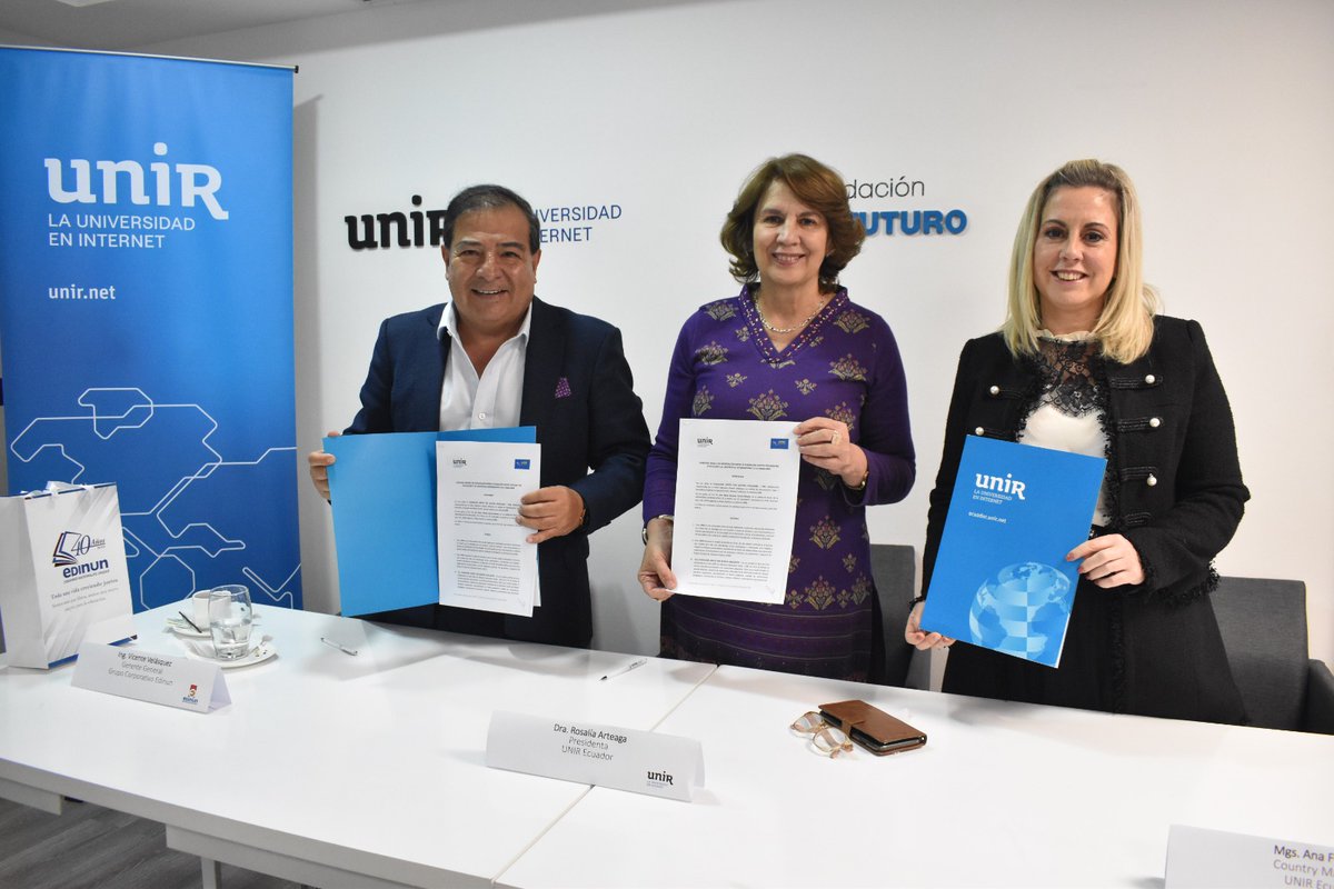 UNIR_Ecuador's tweet photo. ✍️ | FIRMA DE CONVENIO
Hoy, @UNIRuniversidad y Fundación Juntos por Nuestra Educación del Grupo Corporativo #EDINUN, firmaron un convenio de cooperación para que los miembros del grupo corporativo puedan acceder a carreras de tercer y cuarto nivel con calidad europea. https://t.co/TnvaGOsYGe