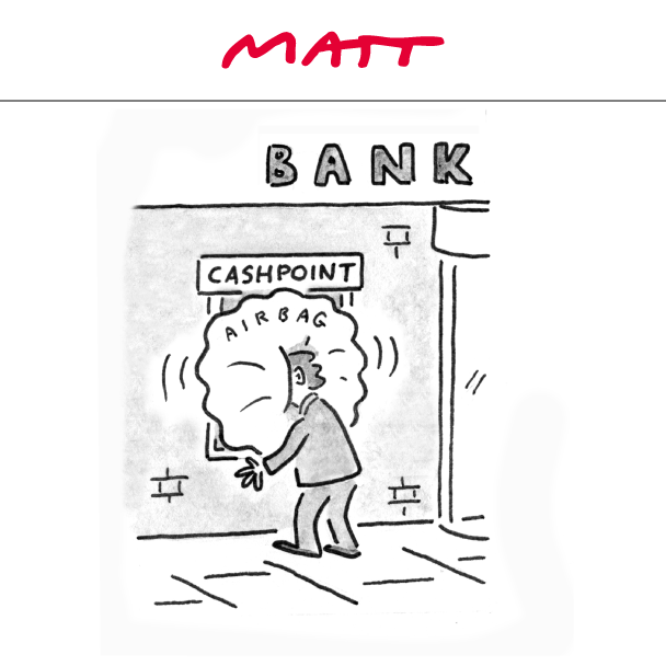 Matt Cartoons (@mattcartoonist) on Twitter photo ✍️ Bank - Cashpoint - Airbag
My latest cartoon for tomorrow's <a href="/Telegraph/">The Telegraph</a>
Subscribe to my weekly newsletter to receive my unseen cartoons: telegraph.co.uk/premium/matt/?… ✍️ Bank - Cashpoint - Airbag
My latest cartoon for tomorrow's <a href="/Telegraph/">The Telegraph</a>
Subscribe to my weekly newsletter to receive my unseen cartoons: telegraph.co.uk/premium/matt/?…