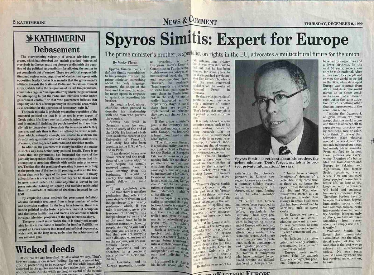 vickyflessa's tweet photo. ▪ Σπύρος #Σημίτης (19/10/1934-18/03/2023): "Ναι" σε μία #Ευρώπη των λαών του κόσμου
✒️ Βίκυ Φλέσσα
@Kathimerini_gr (5/12/1999)
▪ Spyros #Simitis: Expert for #Europe
✒️ Vicky Flessa
@ekathimerini (9/12/1999) https://t.co/CfV71XeTQ0