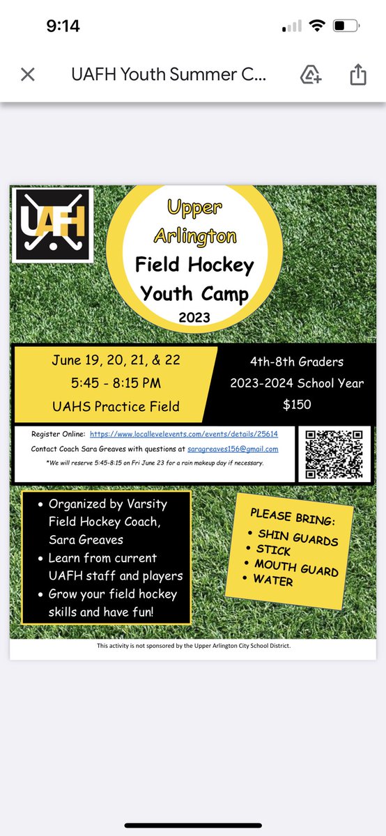 UaField's tweet photo. If you’re entering grades 4-8 this fall and are interested in learning to play field hockey or taking your game to the next level, join head coach Sara Greaves, our staff &amp; players for our 2023 Youth Camp this summer! Learn new skills, make new friends &amp; have fun. Register today! https://t.co/kpqWADMNWy