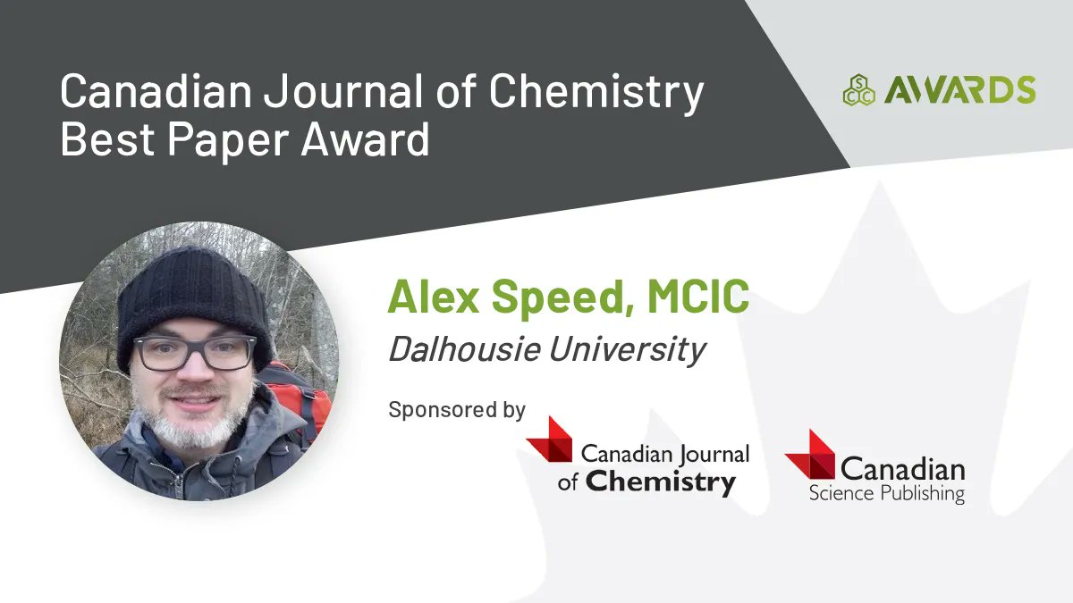 CIC_ChemInst's tweet photo. The Canadian Journal of Chemistry Best Paper Award recognizes the “best paper” published in the volume year of the Canadian Journal of Chemistry (CJC). Congratulations to Dr. Alex Speed of @DalhousieU on being the recipient of this award.
https://t.co/Jqw3WwG8X3 https://t.co/VHMzWOrG3I