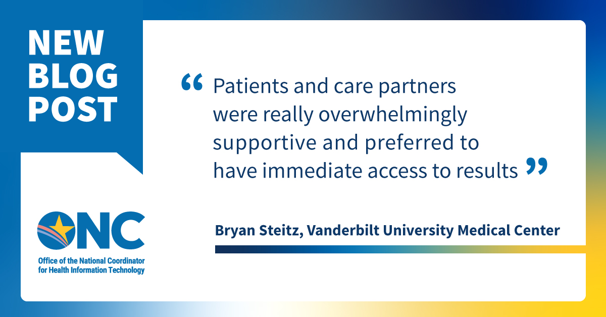 Assistant Secretary for Technology Policy (@hhs_techpolicy) on Twitter photo NEW BLOG POST: Patients Prefer Immediate Access to Test Results and Have Unmet Information Needs, New Study Shows healthit.gov/buzz-blog/info… #EHI #digitalhealth <a href="/bdsteitz/">Bryan Steitz</a> NEW BLOG POST: Patients Prefer Immediate Access to Test Results and Have Unmet Information Needs, New Study Shows healthit.gov/buzz-blog/info… #EHI #digitalhealth <a href="/bdsteitz/">Bryan Steitz</a>
