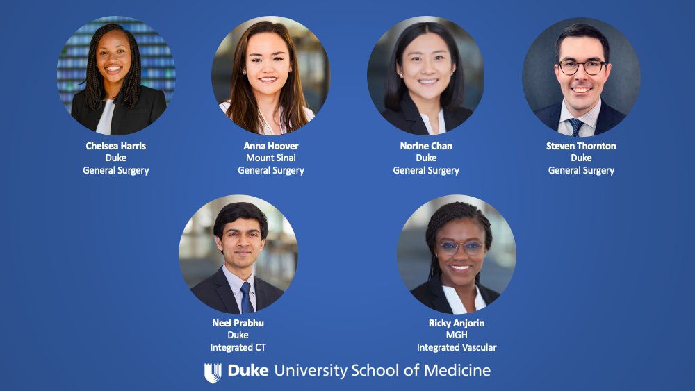 So proud of our Duke MS4s for matching into general, CT, and vascular surgery!! Congrats to these stars! <a href="/norinewchan/">Norine Wendlyn Chan, MD</a> <a href="/swthorntonjr/">Steven Thornton, MD</a> <a href="/Neel_Prabhu/">Neel Prabhu</a> <a href="/RickyAnjorin/">Ricky Anjorin, MD MPH</a> <a href="/DukeSurgRes/">Duke General Surgery Residency</a>  <a href="/DukeSurgery/">Duke Surgery</a> <a href="/DukeCTSurgery/">DukeCTSurgery</a> <a href="/MSHSSurgery/">Mount Sinai Surgery</a>  <a href="/MGHSurgery/">Mass General Surgery</a> <a href="/MGHVascular/">Mass General Vascular</a>