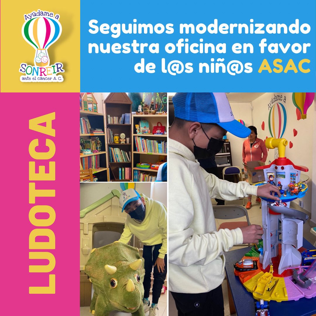 AyudameaSonreir's tweet photo. Seguimos con las sorpresas en el mes del #aniversarioASAC. ¡SÍ!, con alegría te compartimos que próximamente inauguraremos una divertida ludoteca en nuestra oficina. Con ella buscamos que l@s #MaestrosDeVida que nos visiten pasen un rato agradable, mientras juegan y aprenden. https://t.co/Kp6FJ3eALE