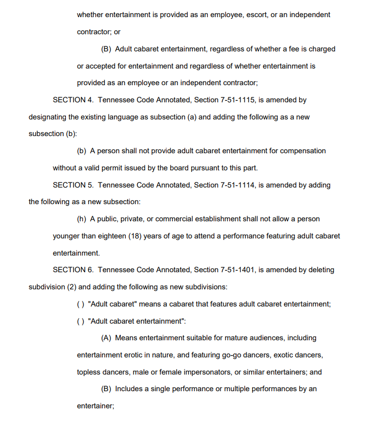 You thought the Tennessee drag ban was bad? wait til you see TN 841.

This bill would force REGISTRATION of "male or female impersonators" by means of forcing them to register for permits.

It does not define what an impersonator is.