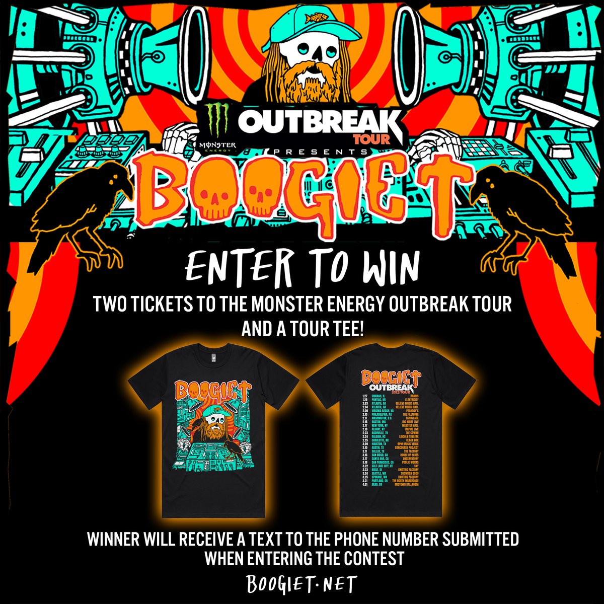 MASVMusicGroup's tweet photo. #CONTEST Enter to win two tickets to catch @boogietmusic at Energi Wednesdays this week plus an exclusive tour tee! #MonsterEnergy #OutbreakTour
Enter here >> https://t.co/hZ0eZJixr0 https://t.co/HNHzdXEUtk