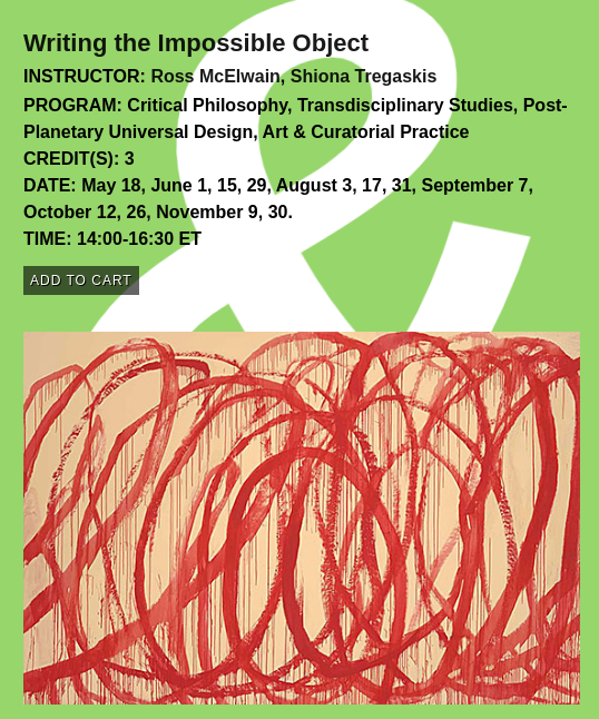 1/ Very excited to announce our workshop seminar at <a href="/the_new_centre/">The New Centre for Research & Practice</a>, "Writing the Impossible Object", which starts in just under 2 months

thenewcentre.org/seminars/writi…

We're focusing on the creation and writing of fiction, theory and theory-fiction and would like to tell you more...