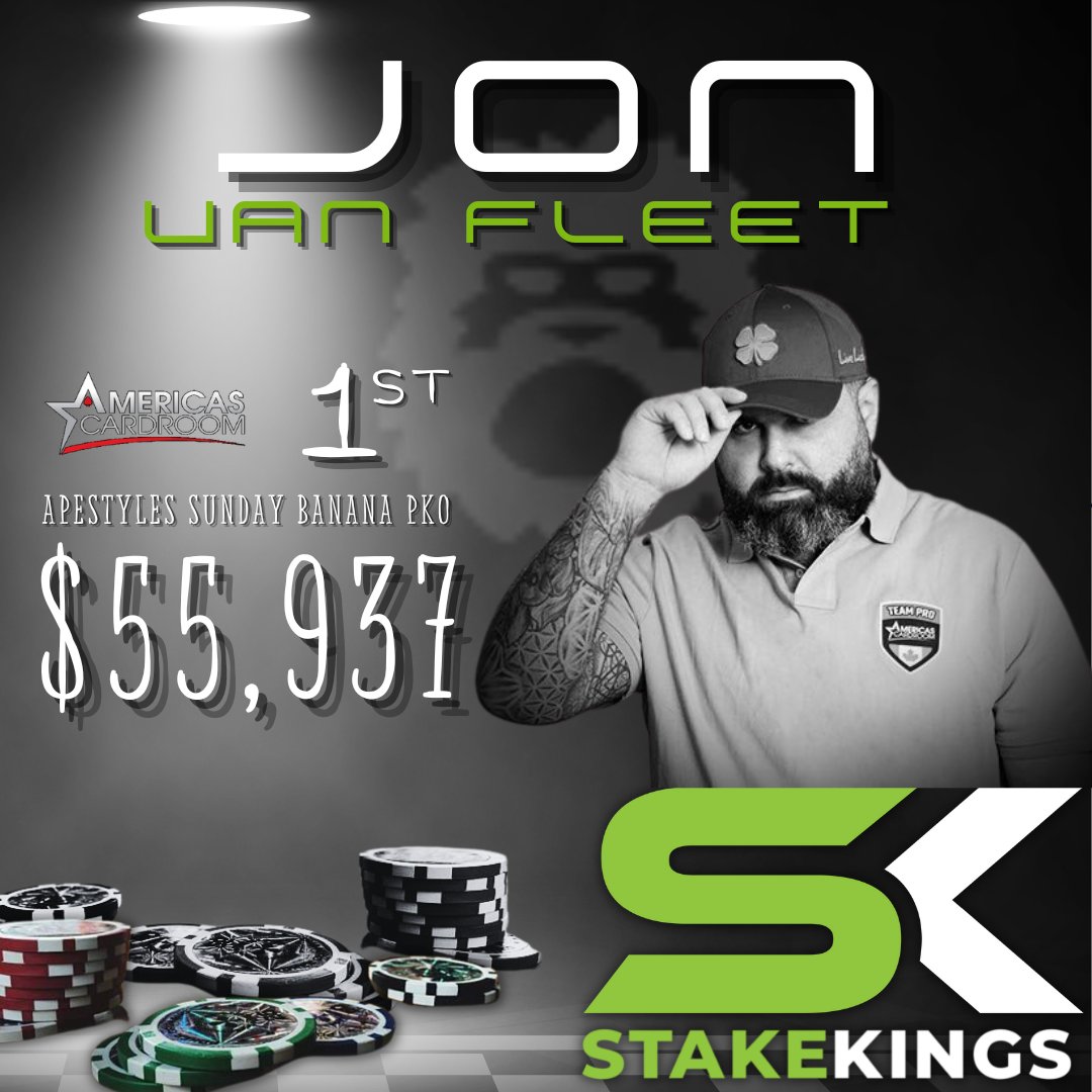 Congrats to <a href="/apestyles/">Jonathan Van Fleet</a> &amp; all StakeKings.com backers w/ a piece of his 1st place $55,937 score in the <a href="/ACR_POKER/">ACR Poker</a> $1,050 Apestyles Sunday Banana PKO! One user turned $336 into $13,779 for a ROI of 4,000%!! More packages going up soon!