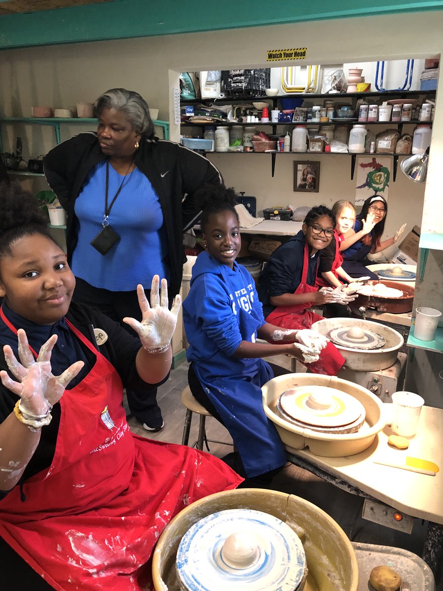 BESseagulls's tweet photo. Mrs. Strickland's fourth and fifth graders walked to McSweeney Clay Studio and created a pot on a wheel!!!! BES is SO fortunate to have great resources within walking distance.:) https://t.co/OZXFY1OEgC