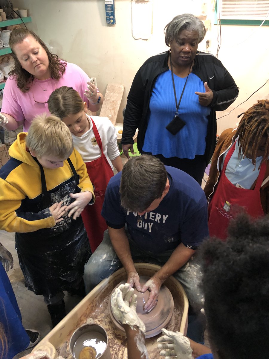 BESseagulls's tweet photo. Mrs. Strickland's fourth and fifth graders walked to McSweeney Clay Studio and created a pot on a wheel!!!! BES is SO fortunate to have great resources within walking distance.:) https://t.co/OZXFY1OEgC