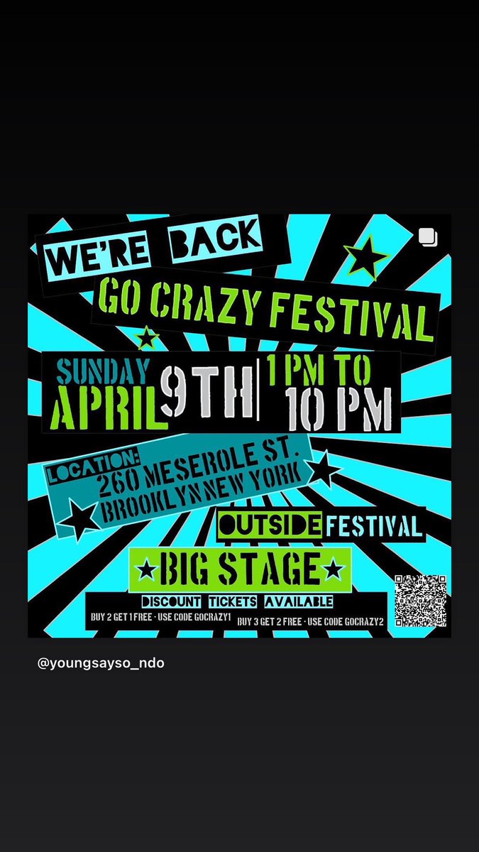 sayso_young's tweet photo. Go where good vibes are!

April 9th in Brooklyn, NY, Go Crazy Festival is giving college students free admission to come and experience live music and performances from music artists from all around the United States. 
Proof of valid school ID with a valid gov’t ID required https://t.co/LRnJvomEGn