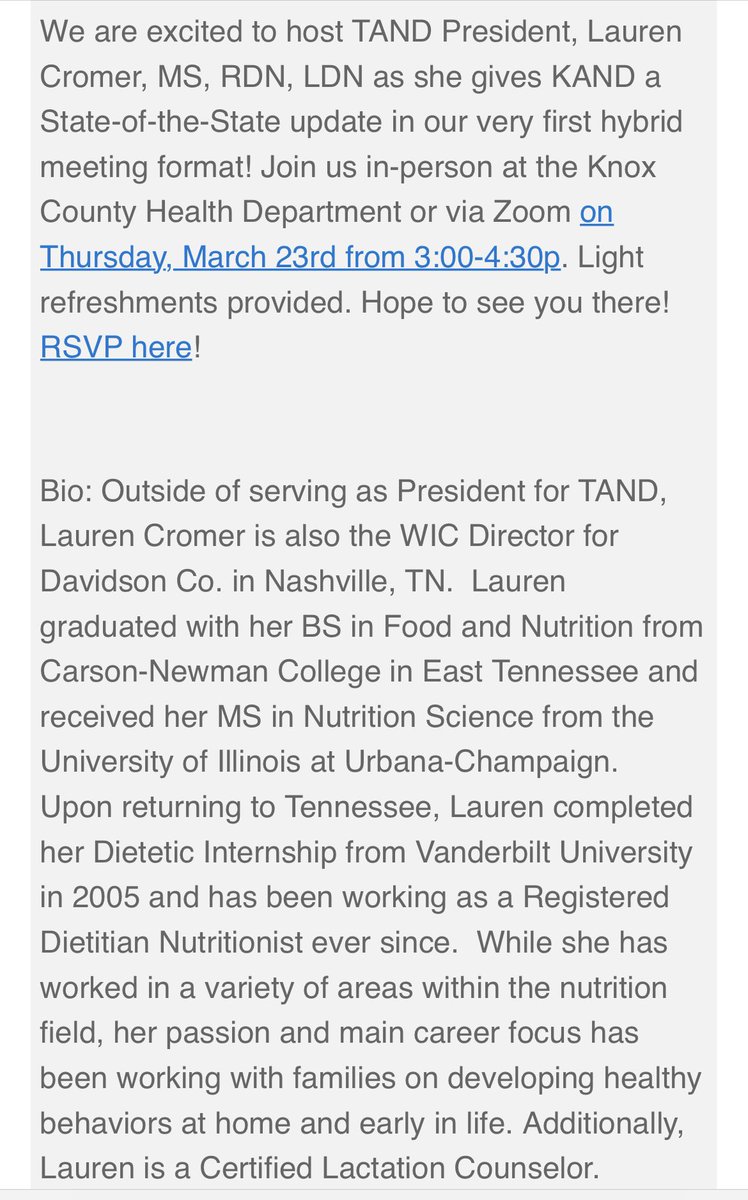 MARCH KAND MEETING!  RSVP at eatrightknox.org !  🥗