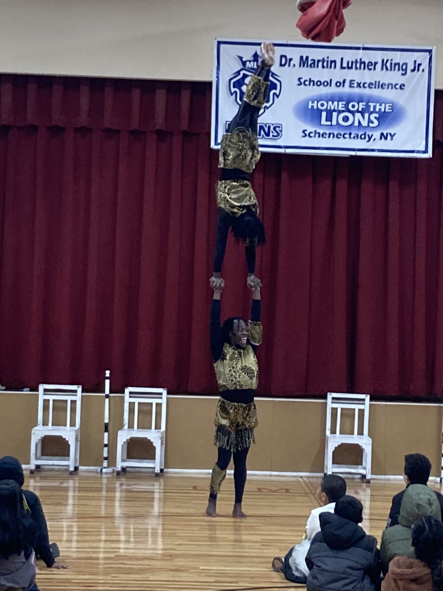 ambevans2's tweet photo. Zuzu African Acrobats were phenomenal! Their performance got the feel-good neurochrmicals going and students ready to learn! #KingSCSD https://t.co/9ztaM2D0Ds