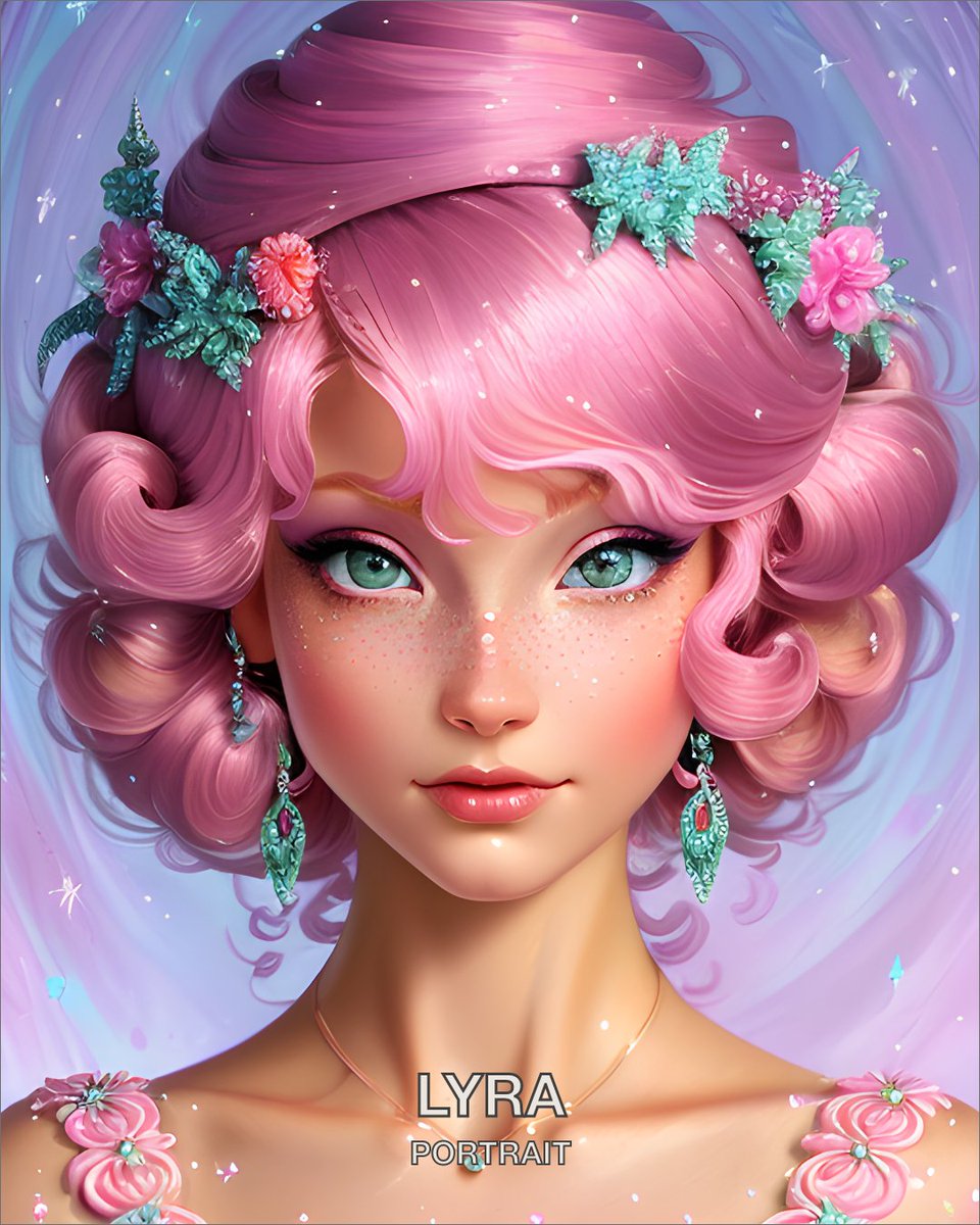 New week, new recipe!⁠ 🌞
⁠
We have fallen in love with this adorably frosty portrait recipe shared by one our starnauts, etherealfairy.⁠
⁠
Here is the recipe 👇️⁠
Prompt:
Beautiful frosting goddess, goddess of cake, bright pink frosting hair, pink features, wearing a