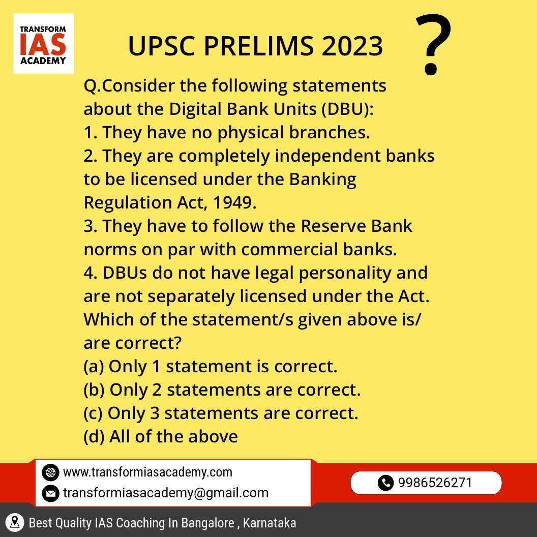 TRANSFORMIAS's tweet photo. UPSC PRELIMS 2023
Comment below the correct Answer
Follow us for Daily Important prelims Questions.
#prelims2023
#prelimsmcq
#prelimsquestions
#currentaffairs2023
#upsc2023
#IAS#UPSC
#transformiasacademy https://t.co/WzithbeLzC