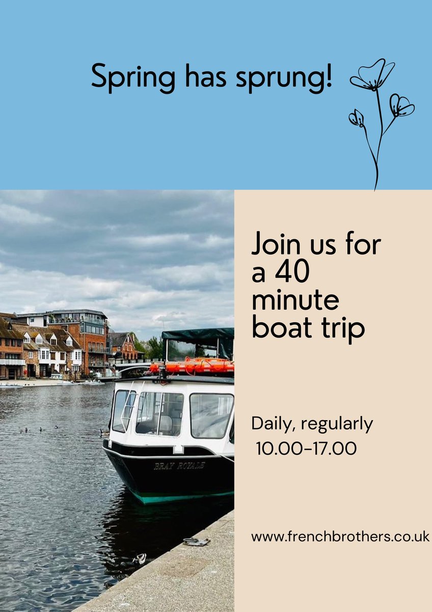 Spring has sprung! 🌷☀️

Join us for a 40 minute boat cruise, taking in the spring time sights of the River Thames at Windsor ⚓️

Discounted booking online, or turn up to the ticket office on the day!

Trips run daily, regularly from 10-5
#boattrip #greatwestway #visitwindsor