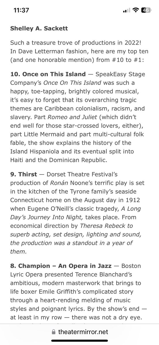 Another top 10 of the year for THIRST. I’m only catching up now. It was a helluva a production and a helluva play 😉 🎭 #newplays - who’s going to pick it up next? ⁦@NewPlayNetwork⁩ ☺️