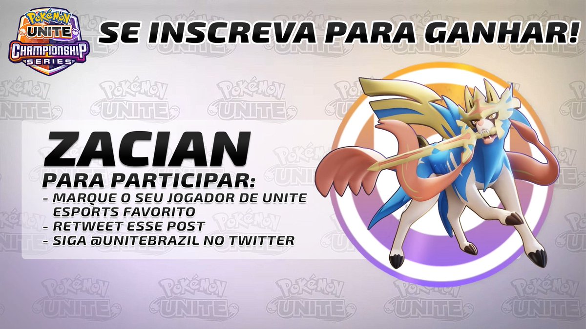 UniteBrazil's tweet photo. É hora de sorteio! 5 sortudos vão ganhar um código para uma licença Zacian.

Para participar:
1️⃣: Marque o seu jogador de #UNITEesports favorito!
2️⃣: Retweet esse post!
3️⃣: Siga @UniteBrazil!

#PokemonUNITE https://t.co/QlefZ24PpK